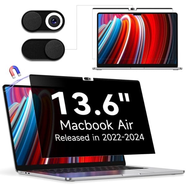 Blufury® - 13.6 inch Macbook Privacy Screen Filter | Anti-Spy Double-Sided HD Glass | Protects Confidential Data from Side Viewing