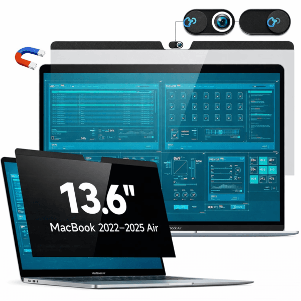 Blufury® - 13.6 inch Macbook Privacy Screen Filter | Anti-Spy Double-Sided HD Glass | Protects Confidential Data from Side Viewing