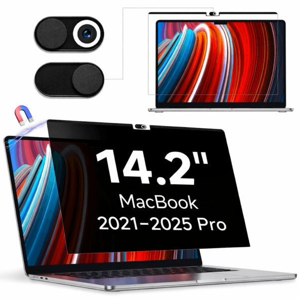 Blufury® - 14.2 inch Macbook Privacy Screen Filter | Anti-Spy Double-Sided HD Glass | Protects Confidential Data from Side Viewing