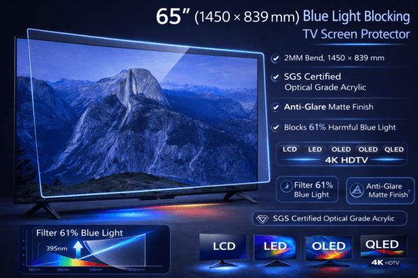 Blufury® - 65 Inch TV Blue Light Filter Screen Protector | 2MM Optical Grade Acrylic | SGS Certified Anti-Glare Eye Protection Panel