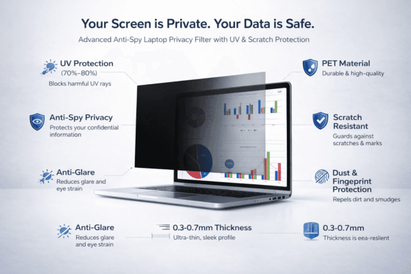 Blufury® - 15.6 Inch Laptop Privacy Screen Filter, Anti-Spy Double-Sided HD Glass | Protects Confidential Data from Side Viewing |16:9