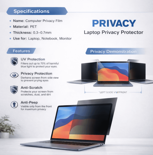 Blufury® - 15.6 Inch Laptop Privacy Screen Filter, Anti-Spy Double-Sided HD Glass | Protects Confidential Data from Side Viewing |16:9