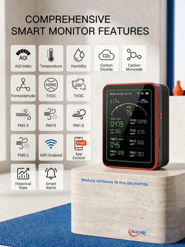 Blufury AirSense 15 Pro - WiFi Smart AQI Monitor | BLFMT15