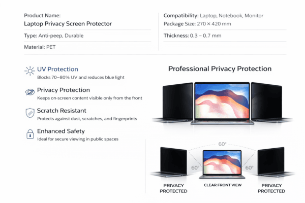 Blufury® - 15.6 Inch Laptop Privacy Screen Filter, Anti-Spy Double-Sided HD Glass | Protects Confidential Data from Side Viewing |16:9